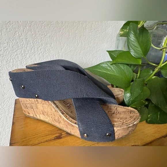 Esprit Dark Blue Wedge Studded Sandals - Picture 1 of 10